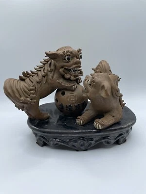 Chinese Shiwan Stoneware Foo Dogs Fu Lions Shiwan Guardian Lion Stamped Antique - Image 1 of 4