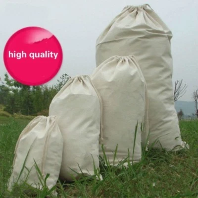1XCanvas Drawstring Large Bag Pouch Clothes Craft Storage Durable White Laundry - Image 1 of 4