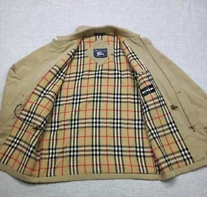 Vintage Burberry Overcoat Winter Jacket Beige Nova Check Wool Lined Mens Size 3 - Picture 1 of 20