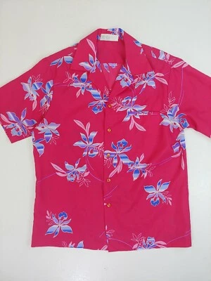 Camisa De Colección Hilo Hattie's Hawaii Talla Grande Abotonada Hecha en EE. UU. Años 70 80 Flor Rosa Foto 1 de 4