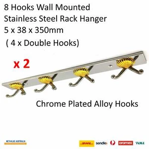 2Pcs 8 Hooks x 350mm Stainless Steel Wall Door Bathroom Rack Cloth Towel Hanger - Picture 1 of 11