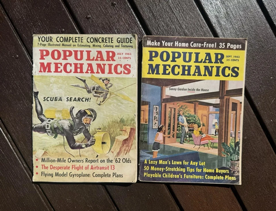 Vintage Popular Mechanics Car Magazines 1962 Motor Book Scuba Lawn Man Vehicle - Image 1 of 4