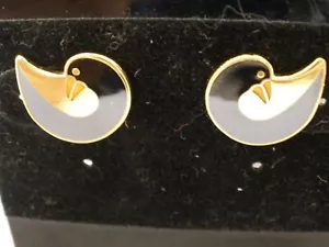 VTG Laurel Burch Enamel Cloissone "PICO" Bird Gold Tone Post Earrings 9/16" - Picture 1 of 1