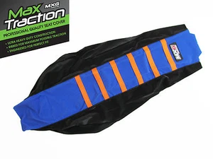 KTM SX SX/F 2016 2017 2018 RIBBED SEAT COVER BLACK + BLUE + ORANGE STRIPES RIBS - Picture 1 of 2