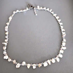 Collana Keshi perle acqua dolce cristallo chiusura argento 17" romantica sposa elegante - Foto 1 di 6