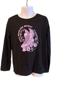 Girls Cat & Jack M 8 Black Long Sleeve Roller Skate Shirt Roll w/The Music - Picture 1 of 3