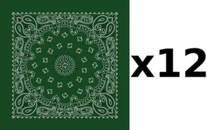 100% Cotton Made in USA Bandanna (Hunter Green) DOZEN Paisley 22" x 22" - Picture 1 of 1