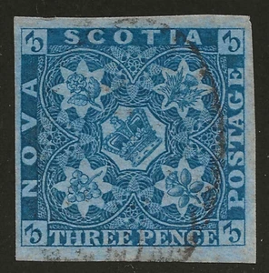 NOVA SCOTIA #2 used - THREE PENCE - blue - Picture 1 of 2