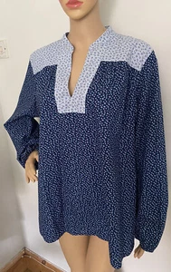Lands End Womens Floral V Neck Tunic Top Size Large Blue Mix New - Picture 1 of 8