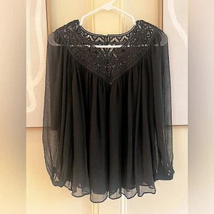 Blusa Rebecca Taylor bordada manga larga seda transparente forrada en negro talla 2 - Imagen 1 de 9