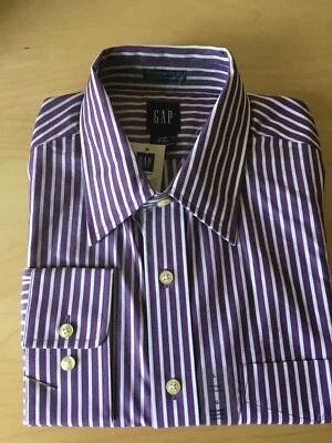 GAP Mens Long Sleeve Shirt Purple Striped Premium Fitted Large 16-16 1/2 - Image 1 of 4