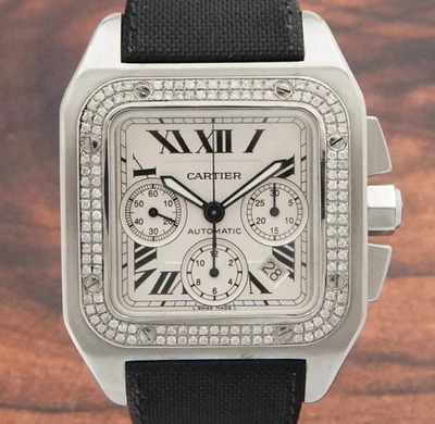 Cartier Santos 100 XL Chronograph White Roman Steel W20090X8 2740 Mens Watch - Image 1 of 4