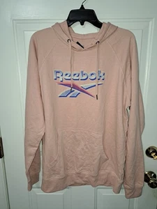 Reebok NWT Hoodie Womens Identity Big Logo Drawstring Size L Dusty Rose Sweater - Picture 1 of 5