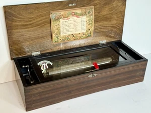 Antigua CAJA DE MÚSICA SUIZA ORIGINAL 10 AIRES/TUNES con TARJETA DE AFINACIÓN 13" CIL. VIDEO!! - Imagen 1 de 24