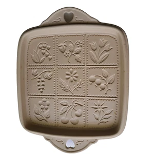 Brown Bag Cookie Art 1983 Hill Design Stoneware Mold 9 Florals Handles 8" Square - Picture 1 of 14