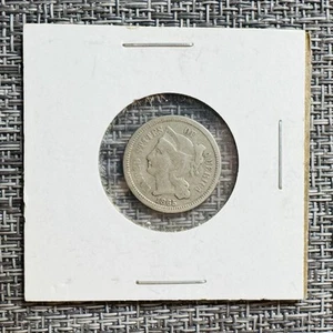 THREE CENT COIN 1865 CIRCULATED NICKEL - Picture 1 of 4