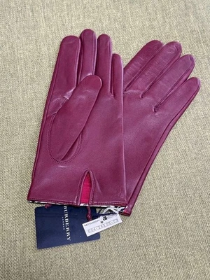 Guantes de cuero Burberry Borgoña Borde a cuadros Talla 21 cm Hechos en Japón Foto 1 de 4