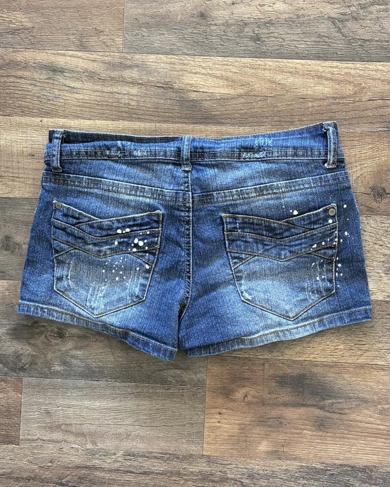 Mini Pantalones Cortos Denim De Colección Tiro Bajo Talla 5 Y2K Emo Grunge Gótico Tachonado Años 2000 90 Foto 1 de 4