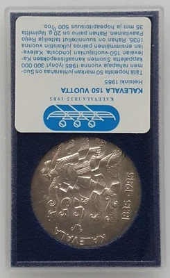 FINLANDIA 50 Markkaa 1985 - Moneda de Plata - Epopeya Nacional - El Kalevala, UNC! Foto 1 de 4