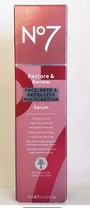 No7 Wiederherstellung & Erneuerung von Gesicht, Hals und Dekolleté Multi-Action Serum JUMBO 75ml Neue Box - Bild 1 von 3