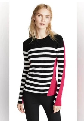 Rag & Bone Cecilee Merino Wool Blend Sweater Black White Pink L/S  MEDIUM  $325 - Image 1 of 4