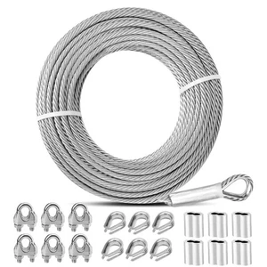 5/16 Zoll Edelstahlkabel Stahlkabel mit Schlaufen, Klemmen, 75 Fuß, 7 * 19 Litze, - Bild 1 von 6