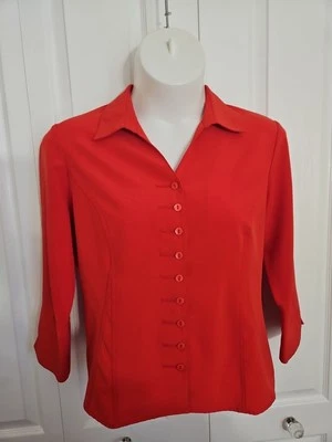 Женская винтажная красная блузка Kathy Che размер 18 рукав манжеты 3/4 рубашка на пуговицах спереди  - Изображение 1 из 4