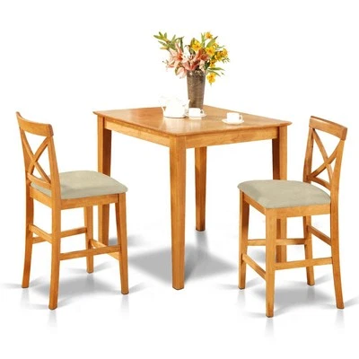 PUBS3-OAK-C 3 PC Counter height Table set-pub Table and 2 Kitchen counter... - Image 1 of 4
