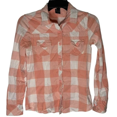 Camisa Empyre a Cuadros Abotonada Manga Larga Coral Blanco Cuadros Informal Top Foto 1 de 4