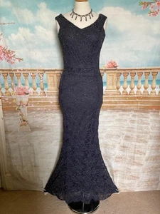 Evening Dress 10 Grey Lace QUIZ Ballgown Silver Glitter Bardot Fishtail Stretch - Picture 1 of 7