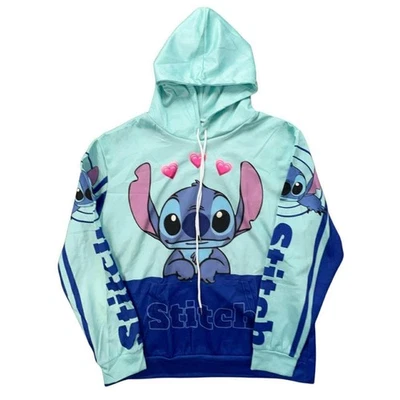 Disney Lilo & Stitch Sudadera con Capucha Azul Estampado Gráfico Lindo Dibujos Animados Grande NUEVO Foto 1 de 4