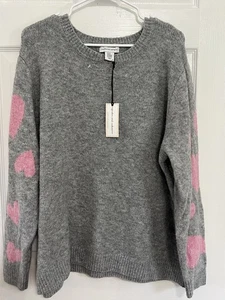 Cupcakes & Cashmere Crewneck Gray Pink Hearts Cozy Fall Valentines Sweater Sz 3X - Picture 1 of 8