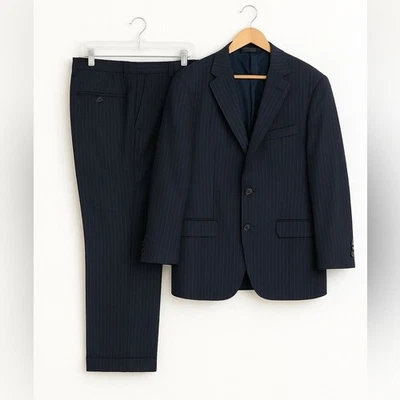 Samuelsohn Navy Pinstripe Wool Suit 2-Piece | 44L Blazer 36x30 Pants | Canada - Image 1 of 4