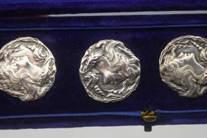 ROBERT PRINGLE CHESTER STERLING SILVER ART NOUVEAU EMBOSSED SET OF 6 BUTTONS - Picture 1 of 10