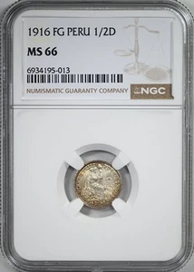 1916 FG Peru 1/2D Dinero NGC MS66 - Picture 1 of 5