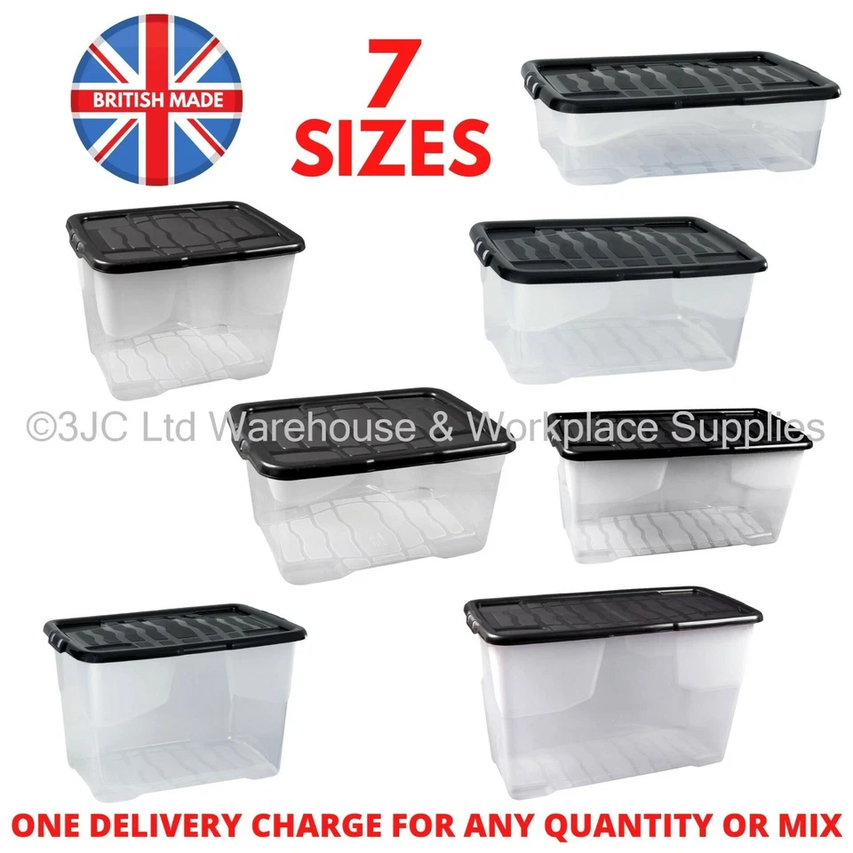 NEW Great Value Strata Curve Clear Plastic Storage Box Boxes with Lids - 7 Sizes - Image 1 of 1