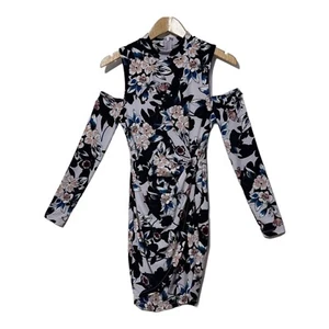 Guess Womens Twist Front Floral Cold Shouder Bodycon Dress Size XS Mockneck - Picture 1 of 6