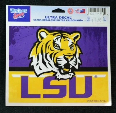 LSU Tiger or Geaux Tigers Collegiate Licensed Decal 5.75x4.5" Removable Reusable - Image 1 of 3