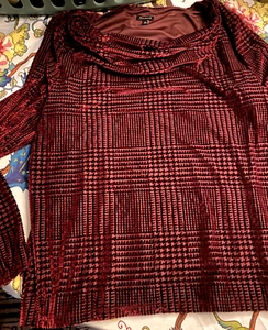 TALBOTS gefüttert Burgunder Samt Hahnentritt Muster XL Langarm - Bild 1 von 5