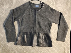NWT Pendleton Jacket Lambswool Blend & Leather Women's Large Gray & Black VTG - Picture 1 of 11