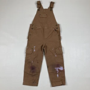 Duluth Trading Co Kids Brown Canvas Double Front Cargo Overalls Stretch Size 5 - Picture 1 of 9