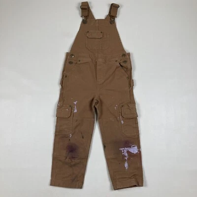 Duluth Trading Co Kids Brown Canvas Double Front Cargo Overalls Stretch Size 5 - Image 1 of 4