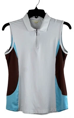Greg Norman Play Dry Womens Tank Top Size S White Brown Turquoise Zip - Image 1 of 4