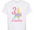 Childrens Personalised Birthday T-Shirt Unicorn Rainbow Kids Any Name Age Gift