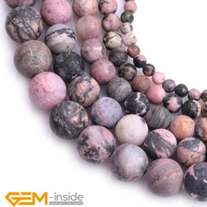 Natural Black Rhodonite Frosted Matte Round Loose Beads for Jewelry Making 15" - Picture 1 of 27