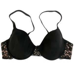 Wacoal Bra All Dressed Up Lined T Shirt Underwire Lace Wings 853166 Black Sz 38B - Picture 1 of 4