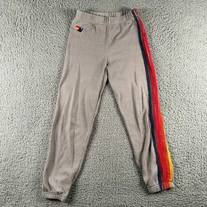 Aviator Nation Kids Side 5 Stripe Sweatpants Size 14 Gray Pull On Made In USA - Picture 1 of 10