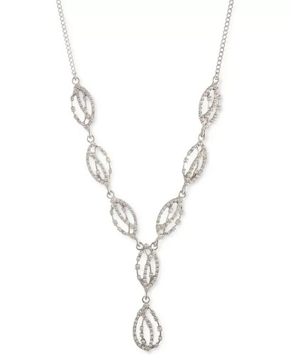 Collana GIVENCHY pavè tono argento traforato goccia a Y 19" nuova con etichetta $78