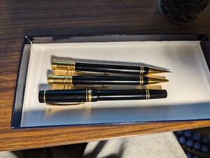 Parker Duofold Black Lacquer And Gold 3 Piece Pen And Pencil Set