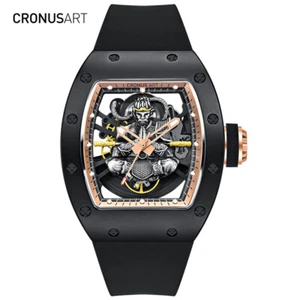 CRONUSART Men's Tonneau Carbon Skeleton WU KONG Dial Mechanical Automatic Watch - Picture 1 of 8